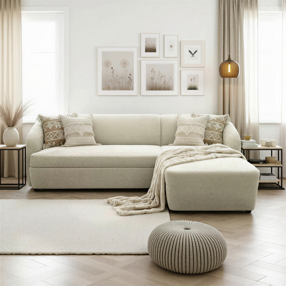ECKSCHLAFSOFA  100 033 Creme Webstoff  - Taupe/Creme, MODERN, Kunststoff/Textil (230/148-204cm) - Livetastic
