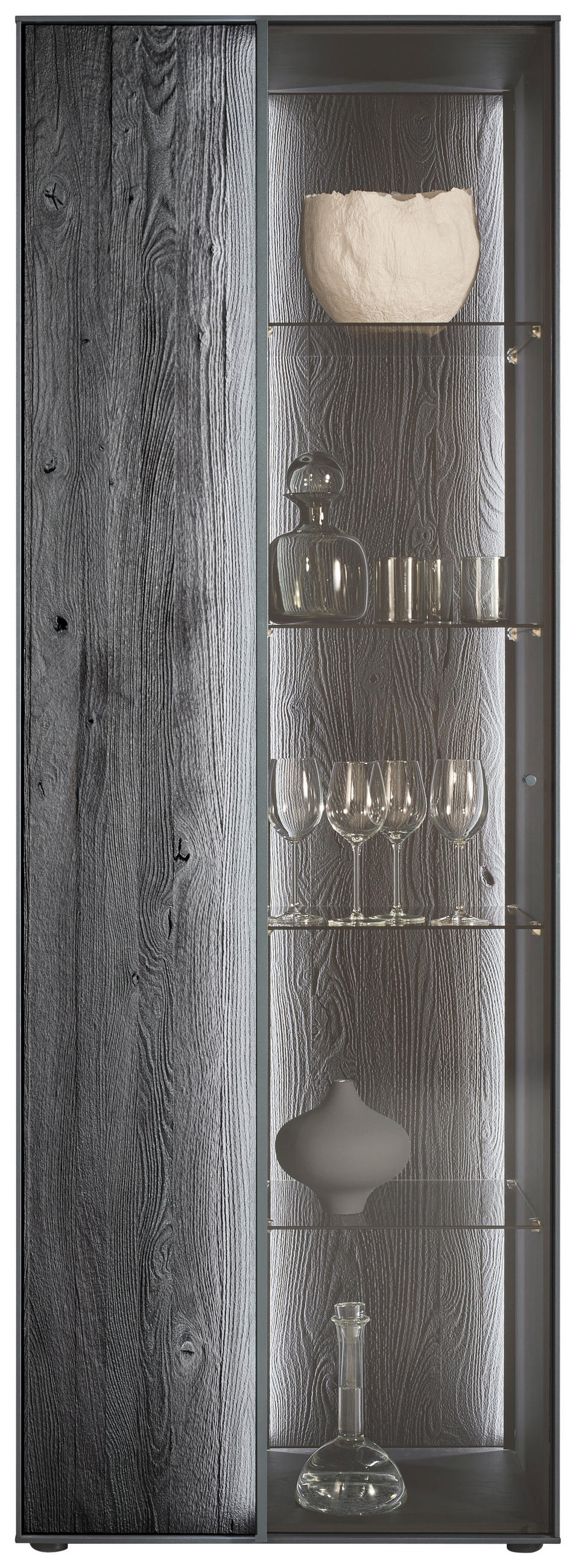 VITRINE  in massiv Kernbuche, Kernesche Anthrazit  - Anthrazit/Schwarz, Design, Glas/Holz (72/204/44cm) - Johann Jakob
