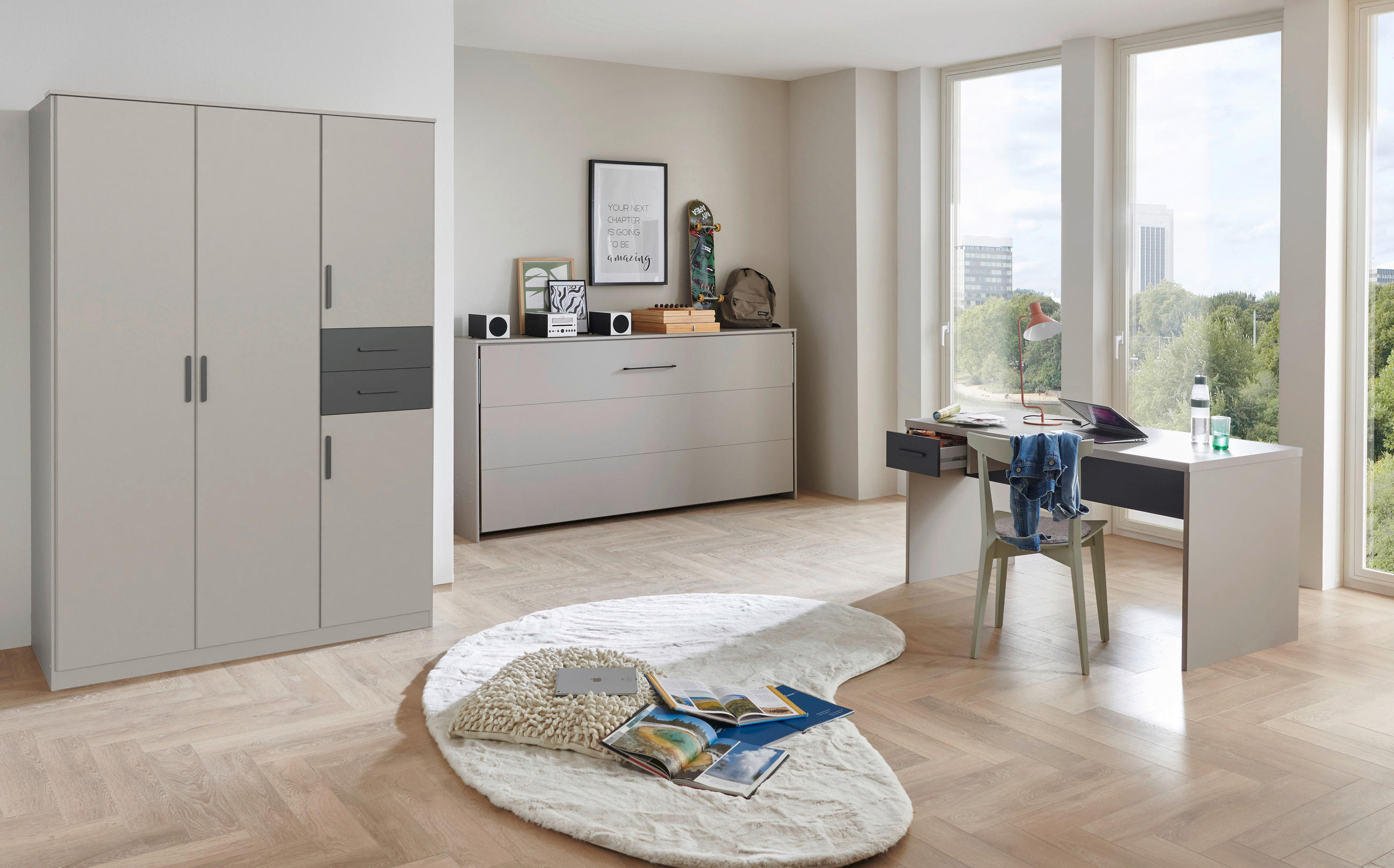 DREHTÜRENSCHRANK  in Graphitfarben, Grau, Sahara  - Schwarz/Graphitfarben, Design, Holzwerkstoff (135/198/58cm) - Carryhome
