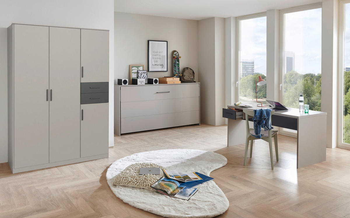 DREHTÜRENSCHRANK  in Graphitfarben, Grau, Sahara  - Schwarz/Graphitfarben, Design, Holzwerkstoff (135/198/58cm) - Carryhome