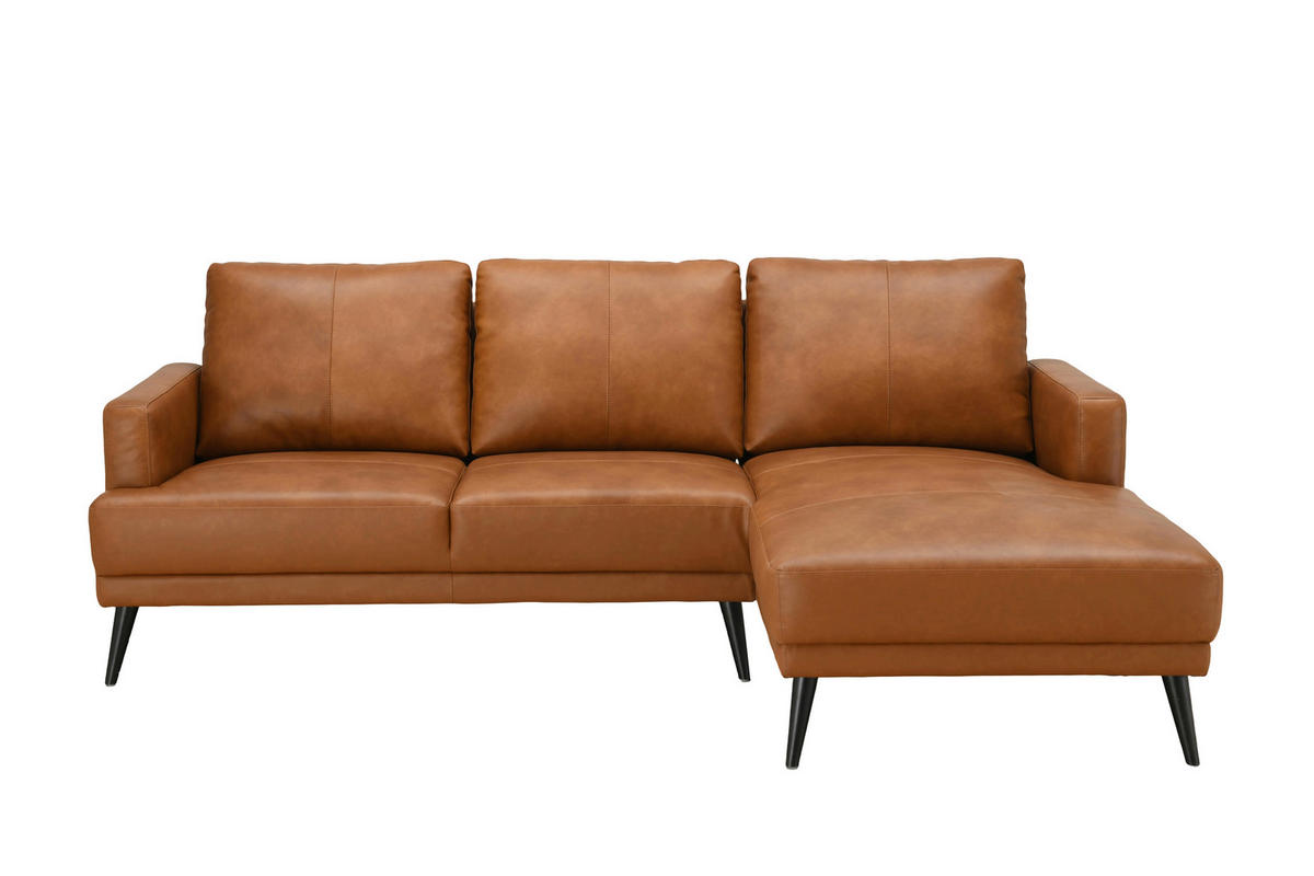 ECKSOFA ELANO Cognac Echtleder Lederlook  - Cognac/Schwarz, Design, Leder/Textil (231/153cm) - Livetastic