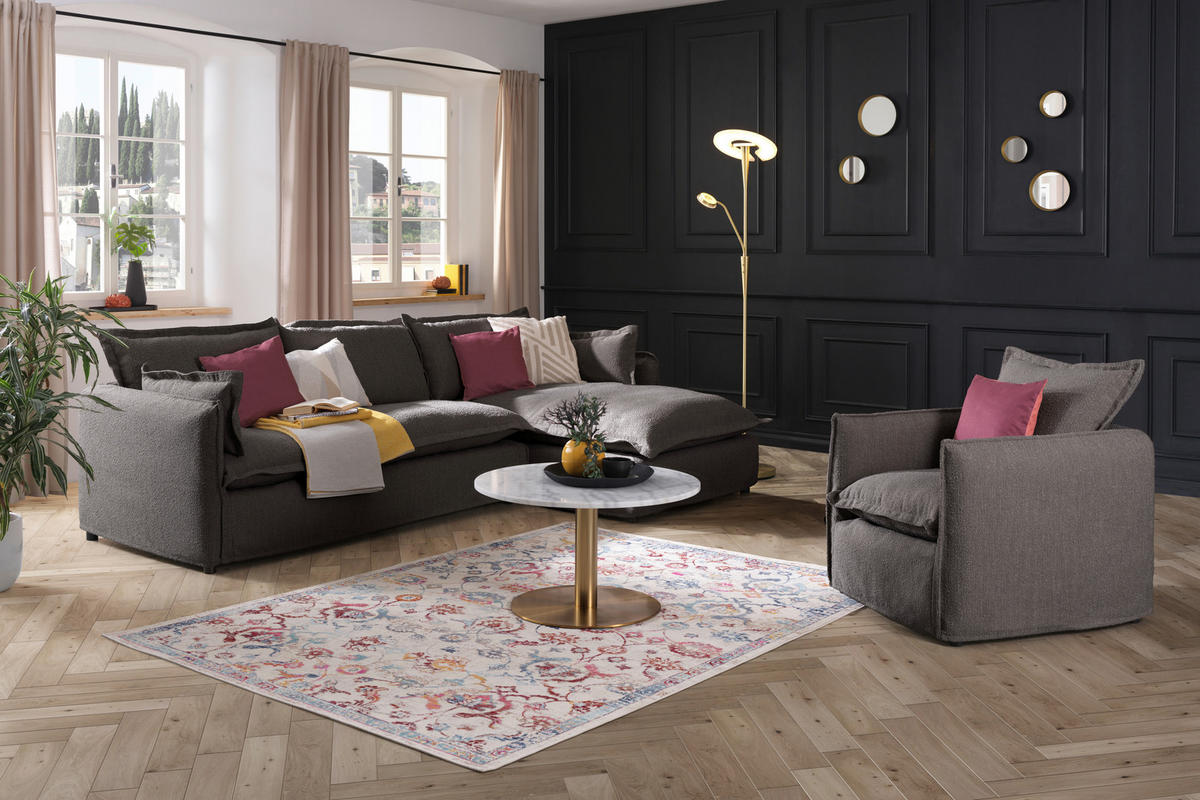 HUSSEN-ECKSOFA in Flachgewebe, Bouclé Grau  - Schwarz/Grau, Trend, Textil/Metall (295/165cm) - Livetastic