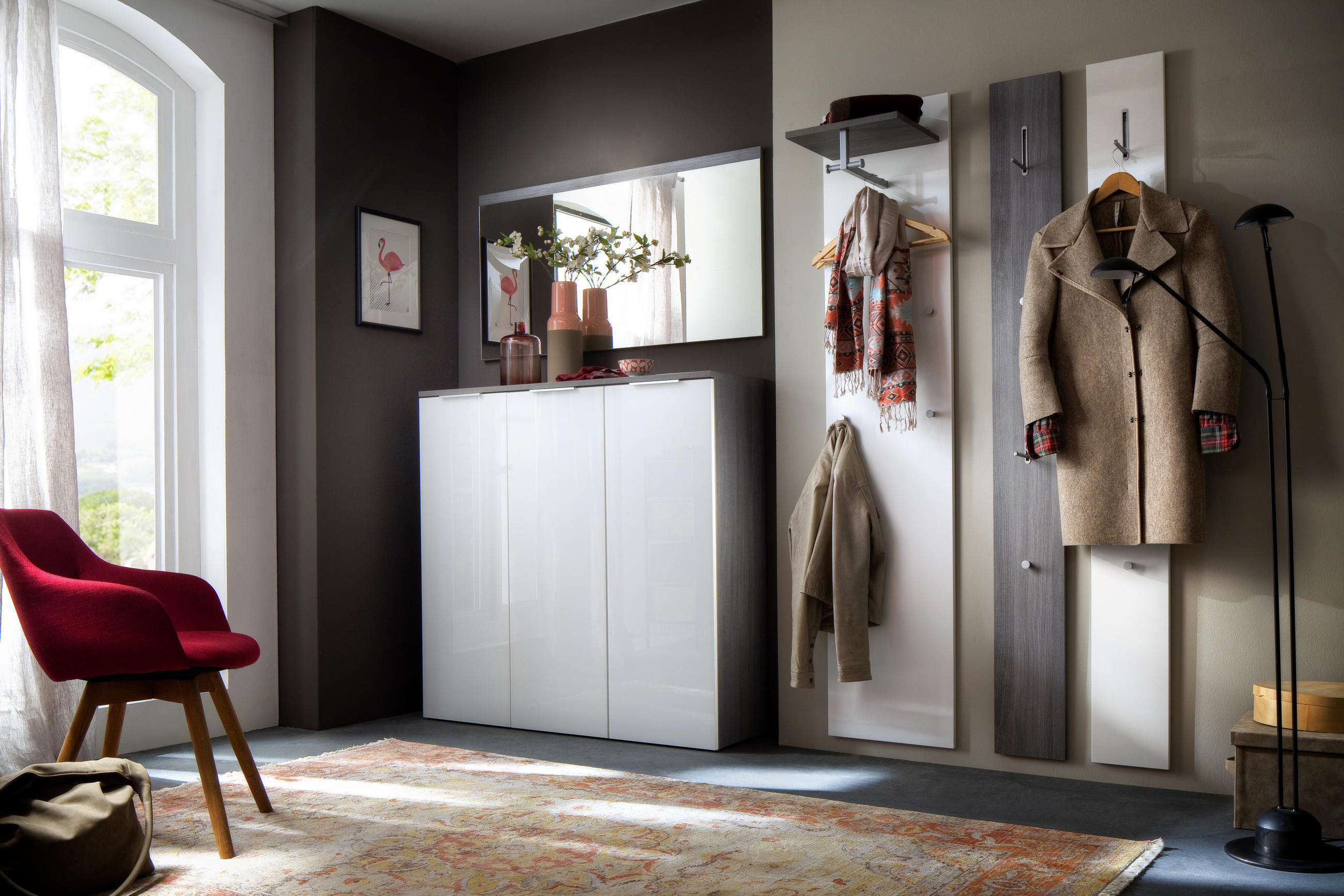 GARDEROBE Graphitfarben, Weiß - Graphitfarben/Weiß, KONVENTIONELL, Glas (220/200/36cm) - Cassando