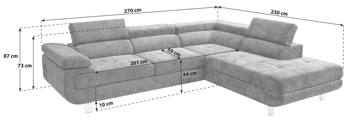 ECKSOFA Sandfarben Drell Bettkasten, Schlaffunktion, Rücken echt, Armteilverstellung, Kopfteilverstellung  - Sandfarben, MODERN, Textil/Metall (270/230cm) - MID.YOU