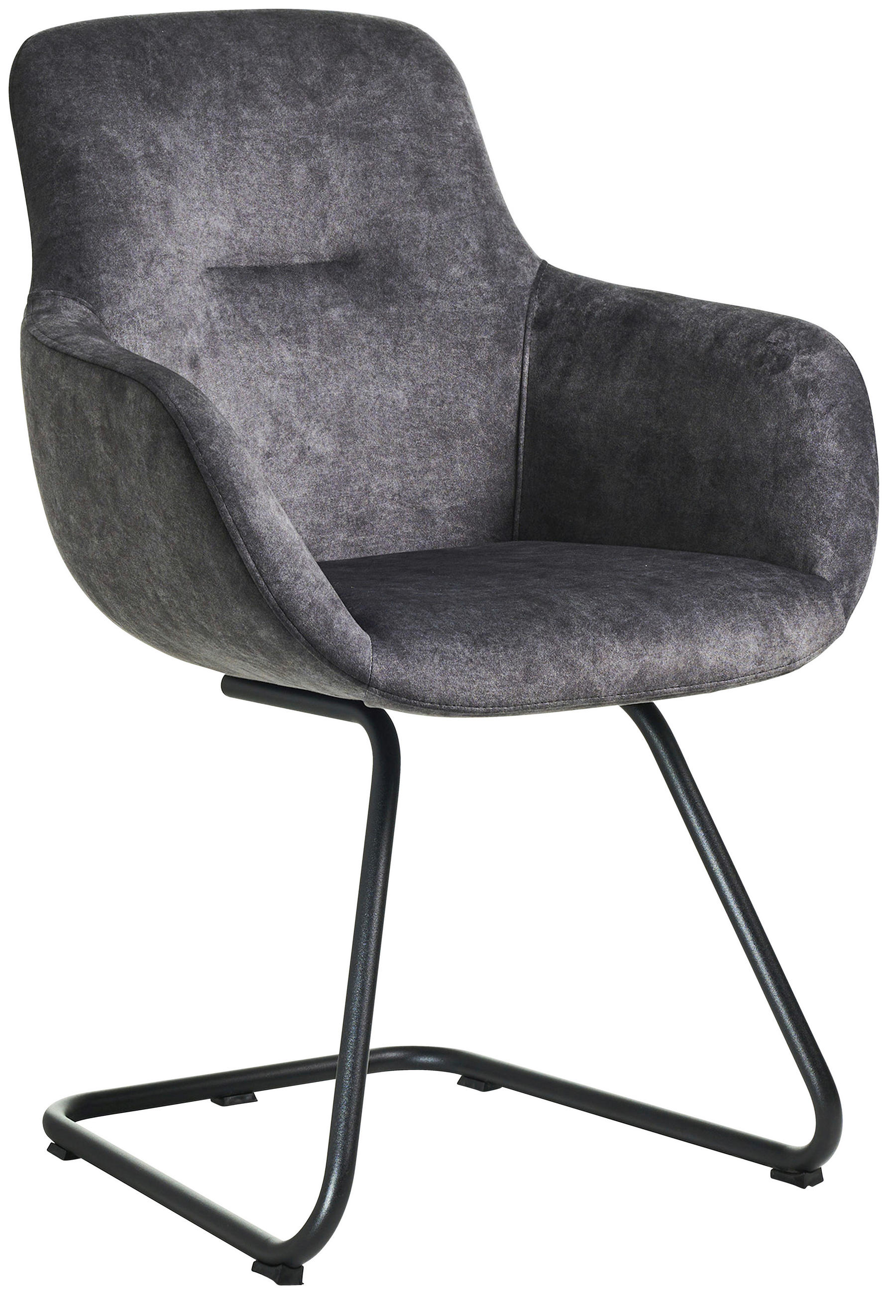 ARMLEHNSTUHL  in Edelstahl Velours  - Dunkelgrau/Schwarz, Basics, Textil/Metall (62/89/61cm) - Celina Home