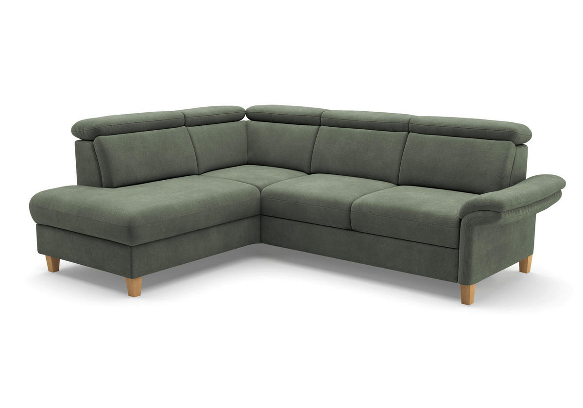 ECKSOFA GLENDALE E Dunkelgrün Flachgewebe  - Dunkelgrün/Eichefarben, KONVENTIONELL, Holz/Textil (193/247cm) - Sit & More