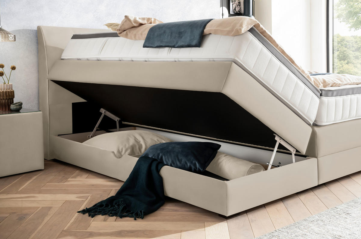 BOXSPRINGBETT 160/200 cm  in Beige  - Wengefarben/Beige, Konventionell, Holz/Textil (160/200cm) - Novel