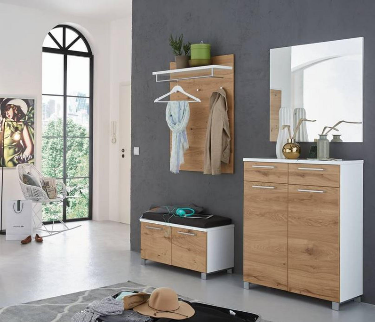 GARDEROBE 5-teilig  in 185/193/40 cm  - Weiss/Eichefarben, Design, Holz/Holzwerkstoff (185/193/40cm) - Dieter Knoll