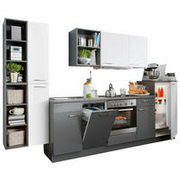KÜCHENBLOCK 320 cm   in Anthrazit, Weiß  - Edelstahlfarben/Anthrazit, Design, Holzwerkstoff/Metall (320cm) - Welnova