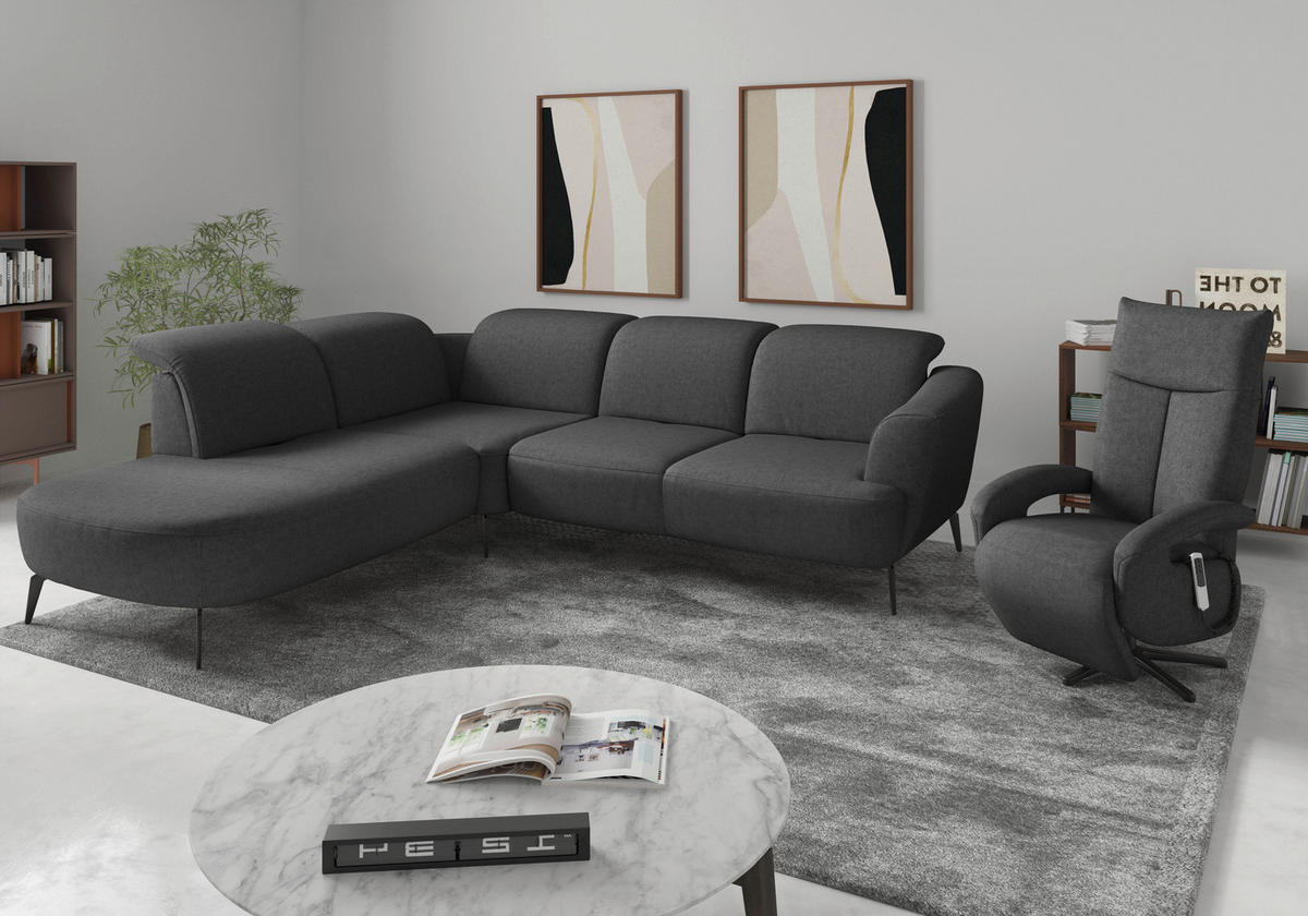 ECKSOFA in Flachgewebe Dunkelgrau  267/300 cm  - Dunkelgrau/Schwarz, KONVENTIONELL, Textil/Metall (267/300cm) - Sit & More