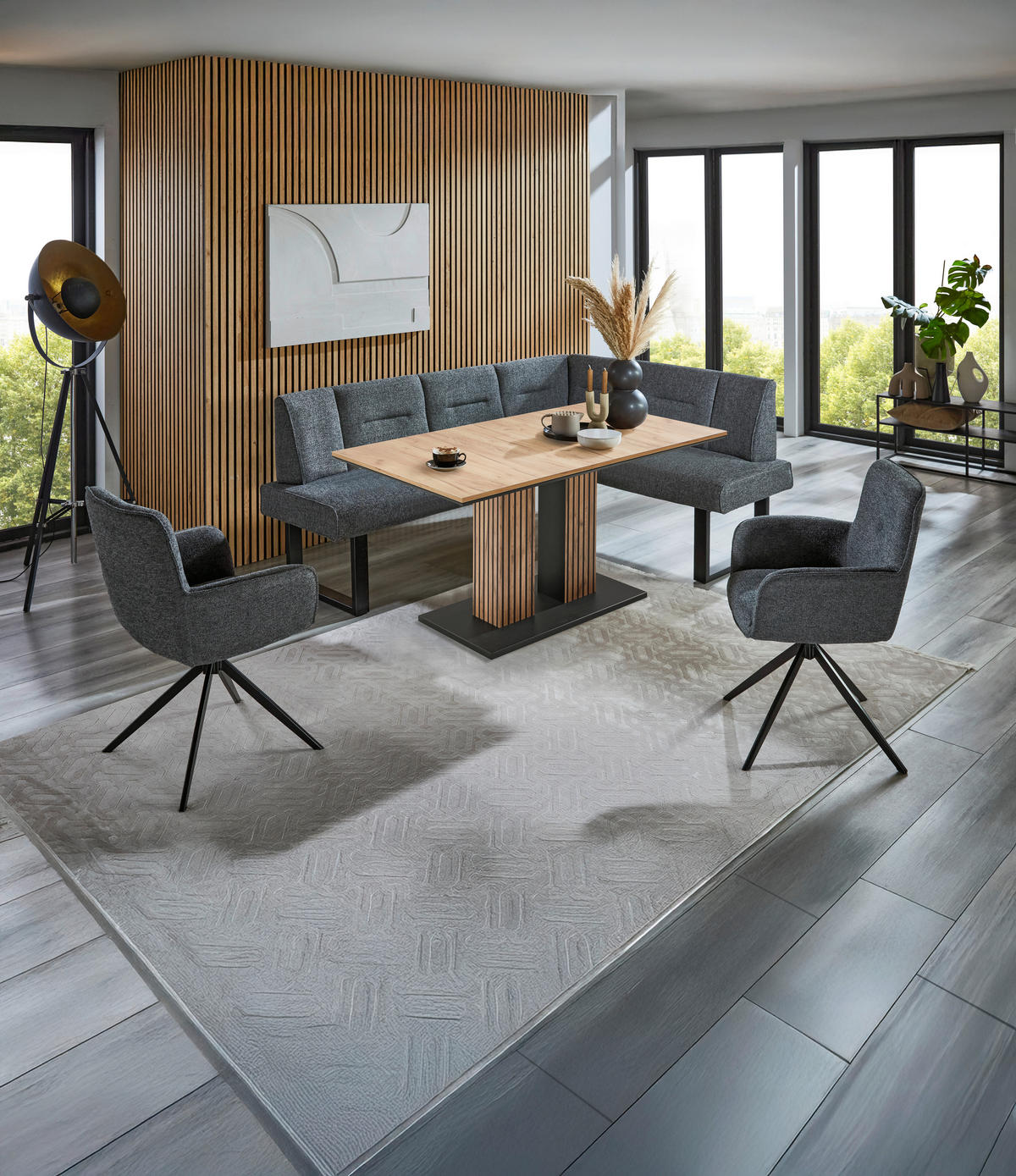 ECKBANK 202/152 cm Webstoff Graphitfarben   - Schwarz/Graphitfarben, Design, Textil/Metall (202/152cm) - Valdera