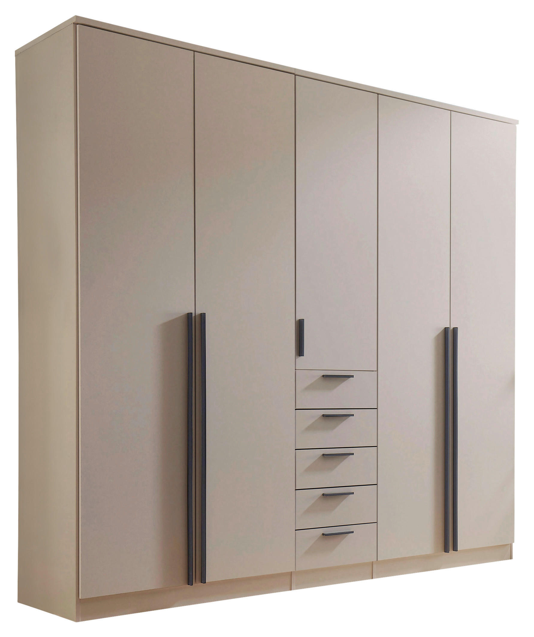 KLEIDERSCHRANK 225/210/52 cm,  in Kaschmir, 5-türig  - Kaschmir/Schwarz, KONVENTIONELL, Holzwerkstoff/Kunststoff (225/210/52cm) - Livetastic
