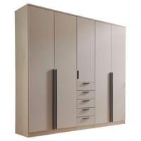 KLEIDERSCHRANK 225/210/52 cm,  in Kaschmir, 5-türig  - Kaschmir/Schwarz, KONVENTIONELL, Holzwerkstoff/Kunststoff (225/210/52cm) - Livetastic