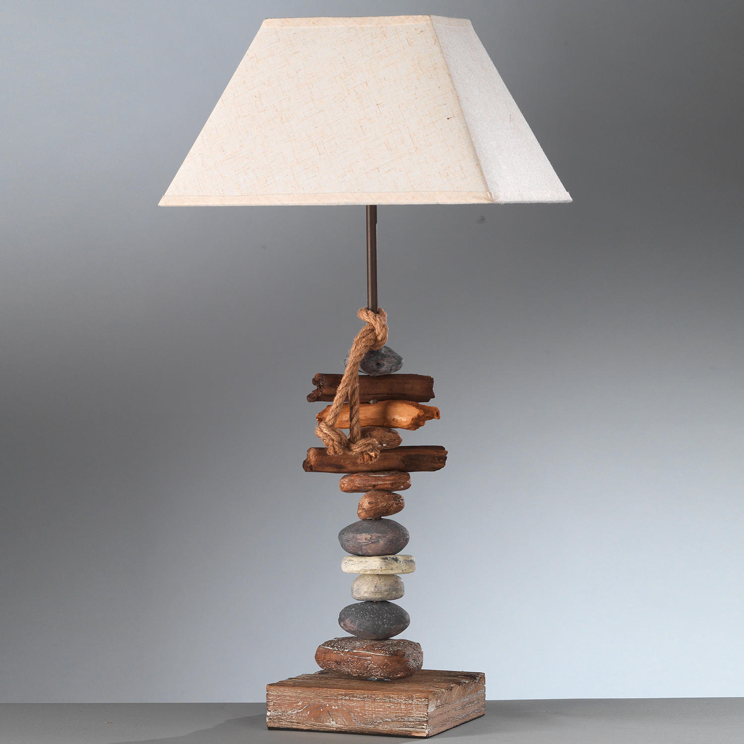 TISCHLEUCHTE 30/25/63 cm   - Schwarz, Natur, Textil/Stein (30/25/63cm)