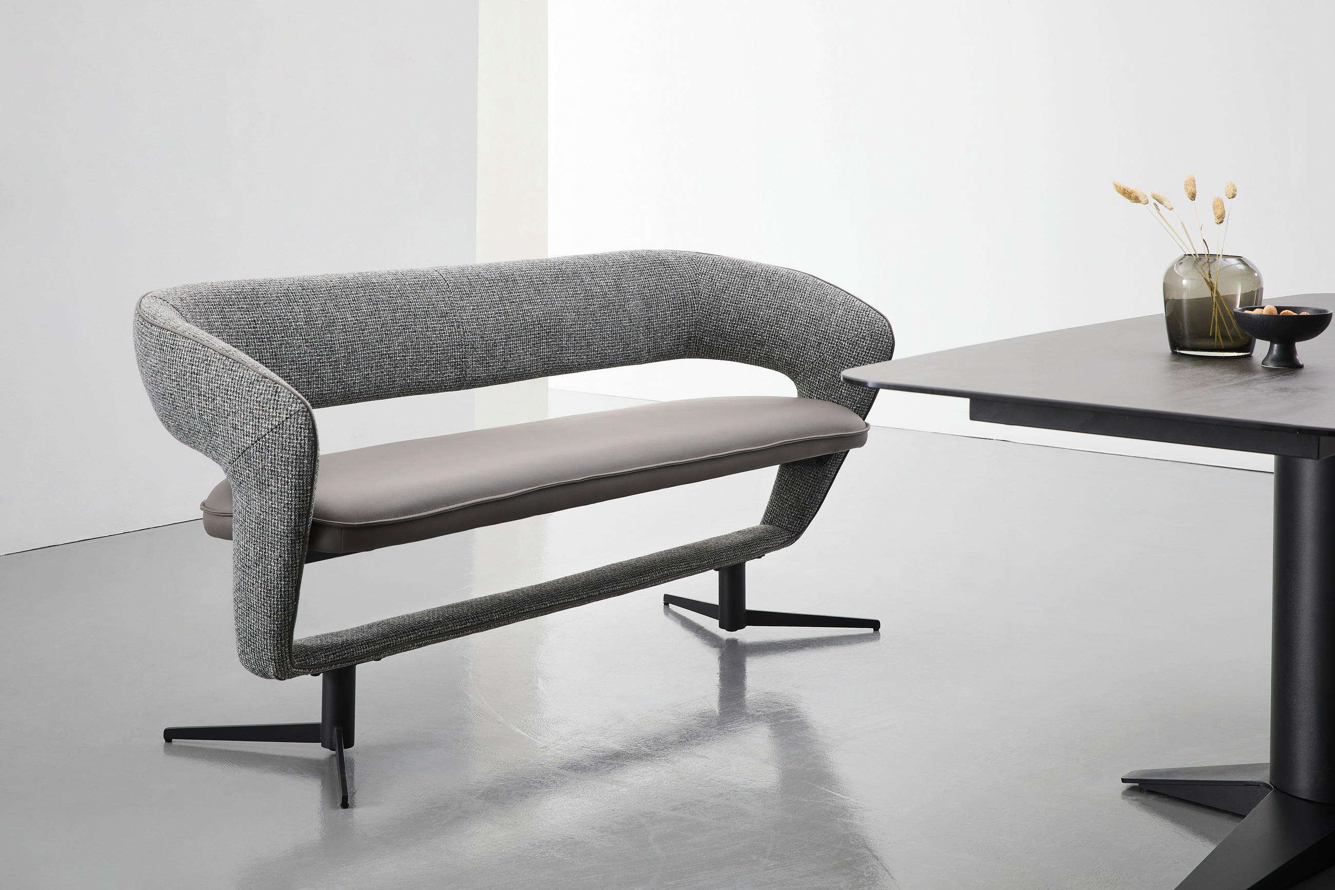 SITZBANK 182/83/62 cm  in Dunkelgrau  - Dunkelgrau/Schwarz, Design, Textil/Metall (182/83/62cm) - Moderano