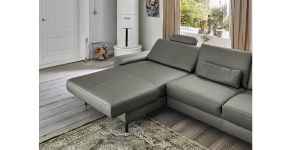 ECKSOFA in Echtleder Grau  - Schwarz/Grau, Design, Leder/Metall (176/334cm) - Dieter Knoll