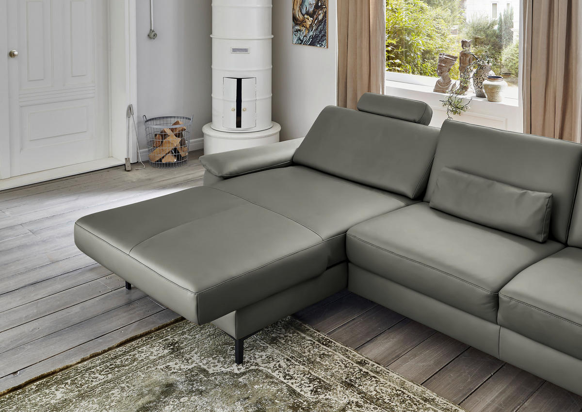 ECKSOFA in Echtleder Grau  - Schwarz/Grau, Design, Leder/Metall (176/334cm) - Dieter Knoll