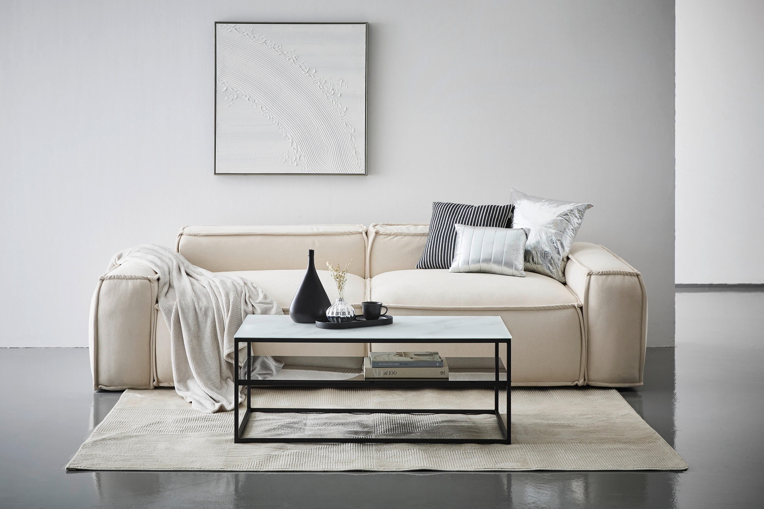 COUCHTISCH Kristallglas, Klarglas 110/60/43 cm rechteckig Schwarz, Weiß  - Schwarz/Weiß, Design, Glas/Metall (110/60/43cm) - Livetastic