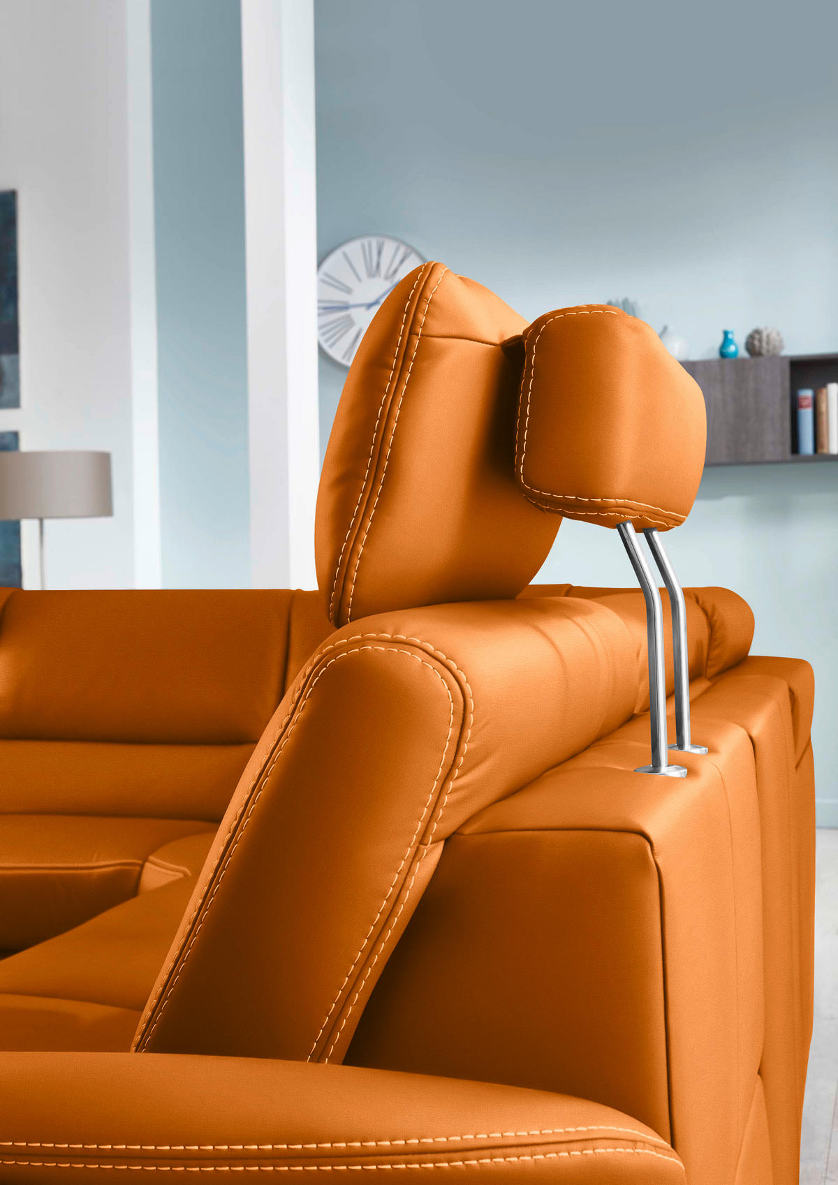 ECKSOFA in Echtleder Orange  - Beige/Alufarben, Design, Leder/Metall (249/288cm) - Beldomo Premium