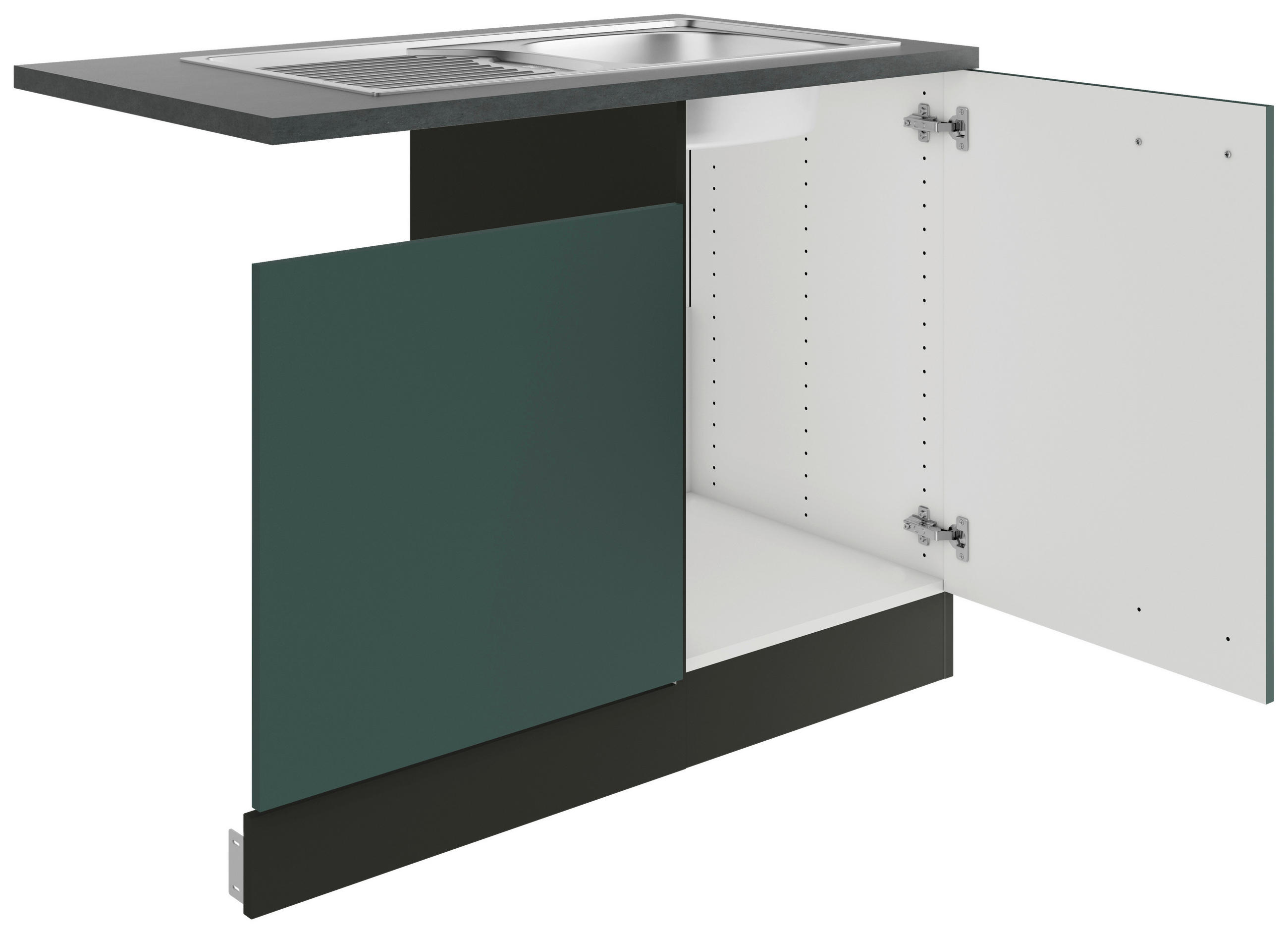 SPÜLENUNTERSCHRANK 110/84,8/60 cm  in Anthrazit, Dunkelgrün  - Dunkelgrün/Anthrazit, Basics, Holzwerkstoff/Metall (110/84,8/60cm) - Optifit
