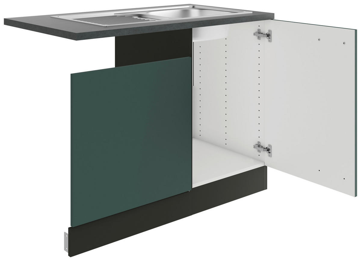 SPÜLENUNTERSCHRANK 110/84,8/60 cm  in Anthrazit, Dunkelgrün  - Dunkelgrün/Anthrazit, Basics, Holzwerkstoff/Metall (110/84,8/60cm) - Optifit