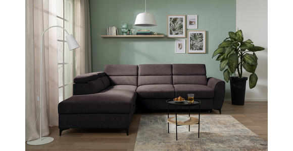 ECKSOFA Dunkelbraun Velours Bettkasten, Schlaffunktion, Rücken echt, Kopfteilverstellung, Liegefläche im Originalstoff  - Dunkelbraun/Schwarz, KONVENTIONELL, Textil/Metall (217/255cm) - Carryhome
