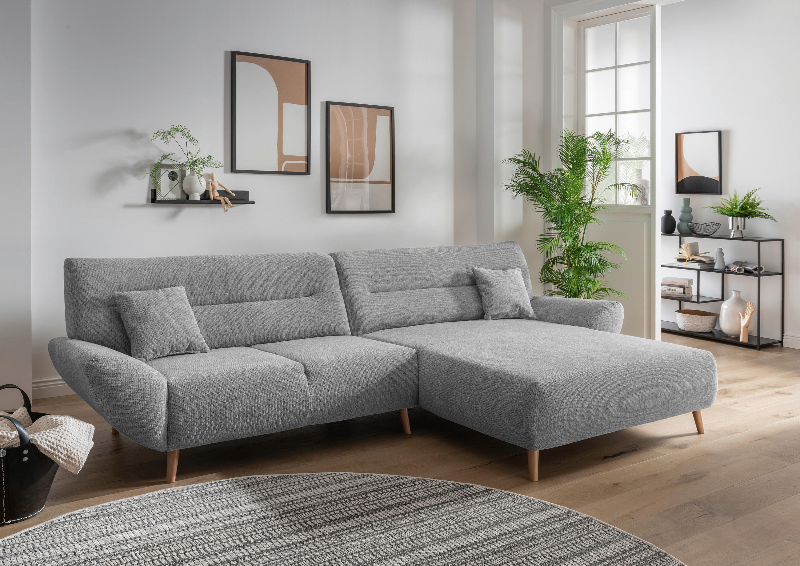 ECKSOFA in Chenille Silberfarben - Wildeiche/Silberfarben, Modern, Holz/Textil (290/166cm) - MID.YOU