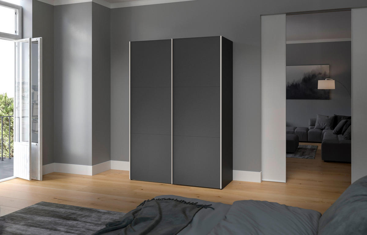 SCHWEBETÜRENSCHRANK  in Anthrazit, Schwarz  - Edelstahlfarben/Anthrazit, Design, Holzwerkstoff (152/215/65cm) - Carryhome