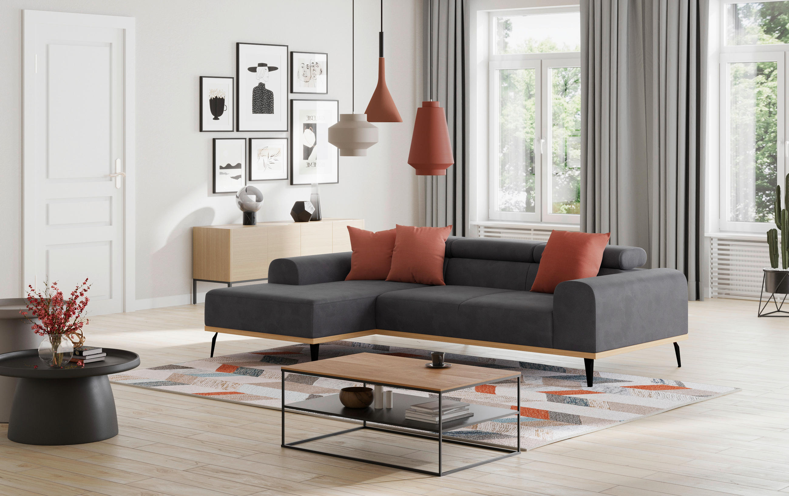 ECKSOFA Schwarz Mikrofaser  - Schwarz, KONVENTIONELL, Textil/Metall (157/244cm) - Cotta