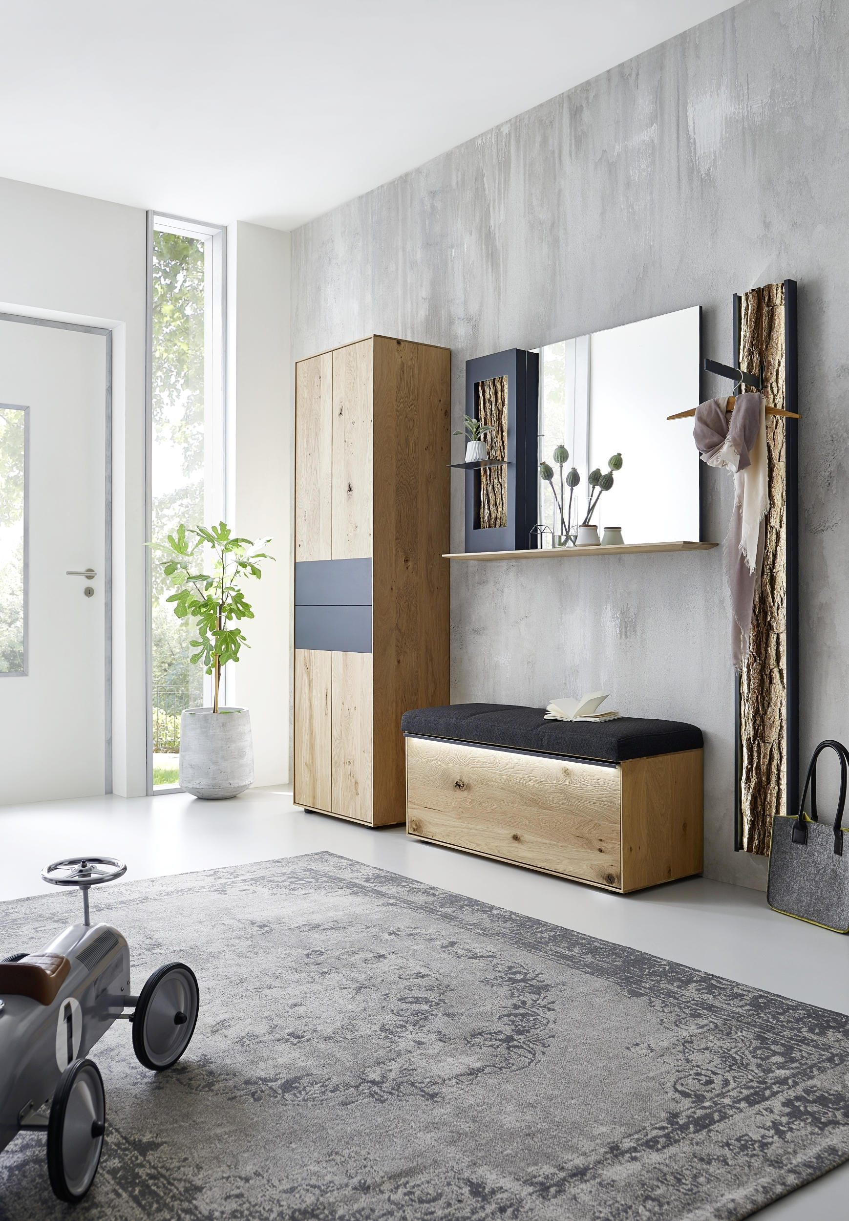 GARDEROBENPANEEL Kerneiche vollmassiv Anthrazit, Eichefarben - Eichefarben/Anthrazit, Design, Holz/Metall (20/174/8cm) - Valnatura