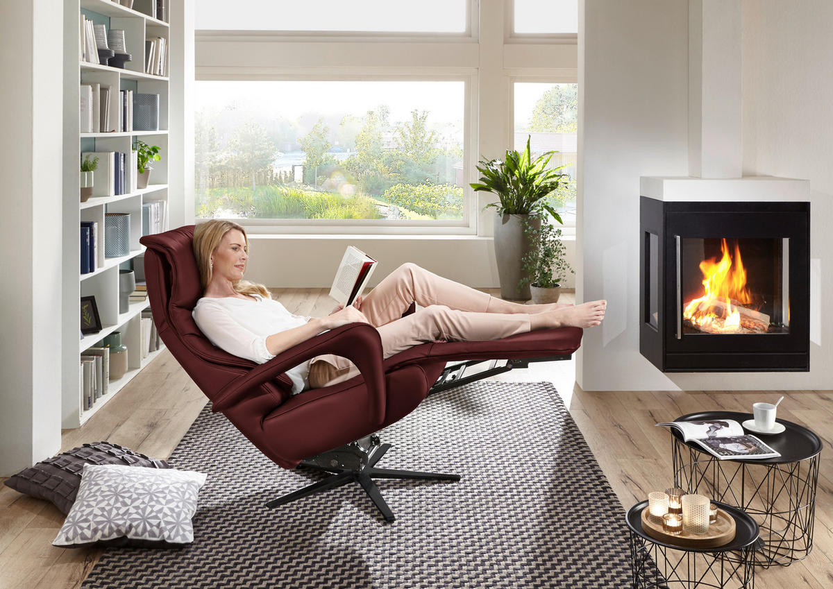 RELAXSESSEL Leder Brombeere  - Brombeere/Schwarz, Design, Leder/Metall (75/106/88cm) - Dieter Knoll