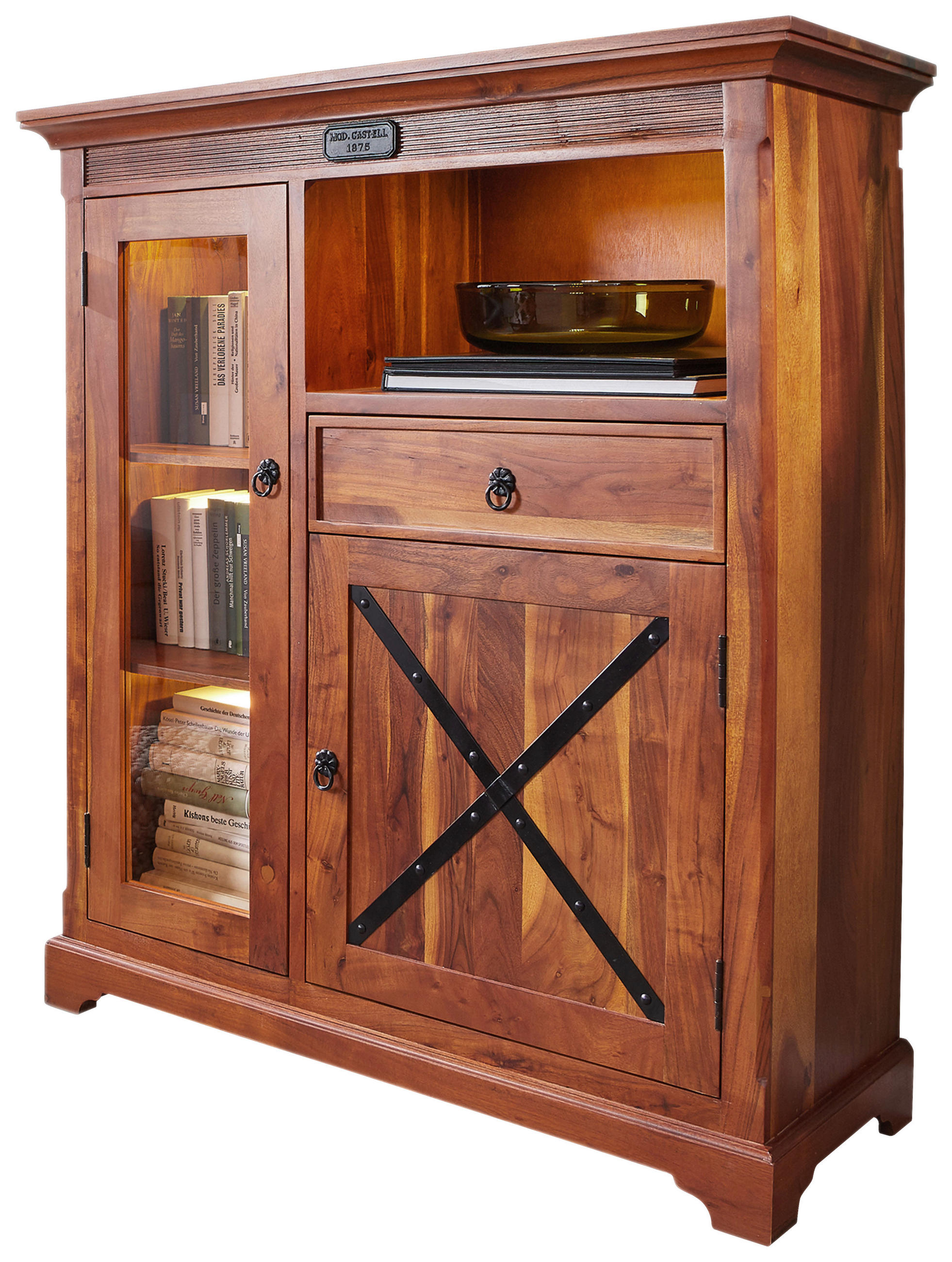 HIGHBOARD 114/129/45 cm  in Akaziefarben  - Schwarz/Akaziefarben, LIFESTYLE, Holz/Metall (114/129/45cm) - Livetastic