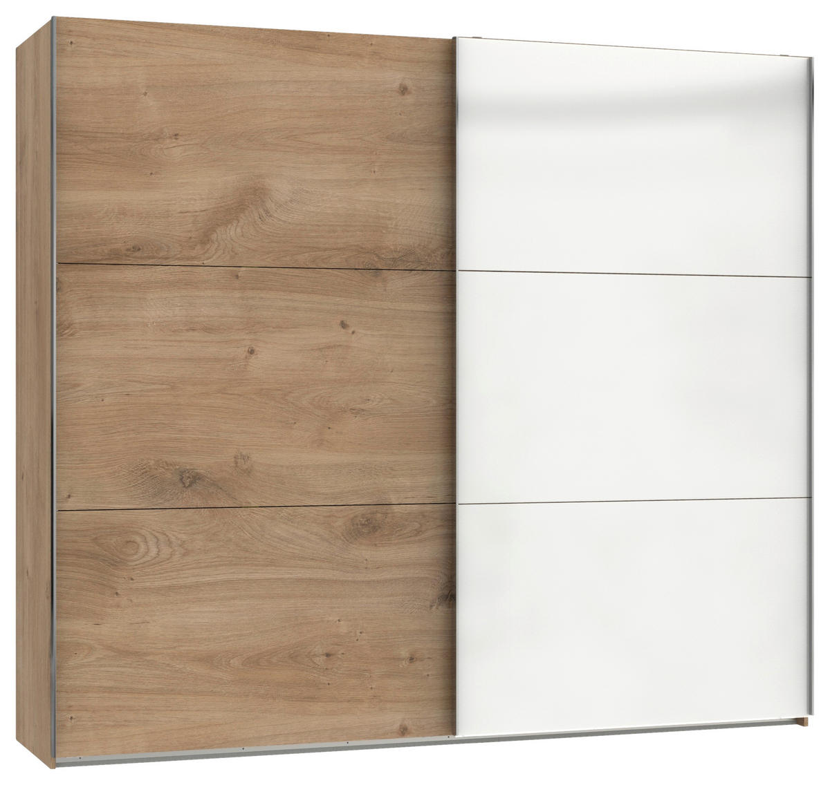 SCHWEBETÜRENSCHRANK 250/216/65 cm 2-türig Weiß, Eichefarben  - Chromfarben/Eichefarben, MODERN, Holzwerkstoff (250/216/65cm) - MID.YOU