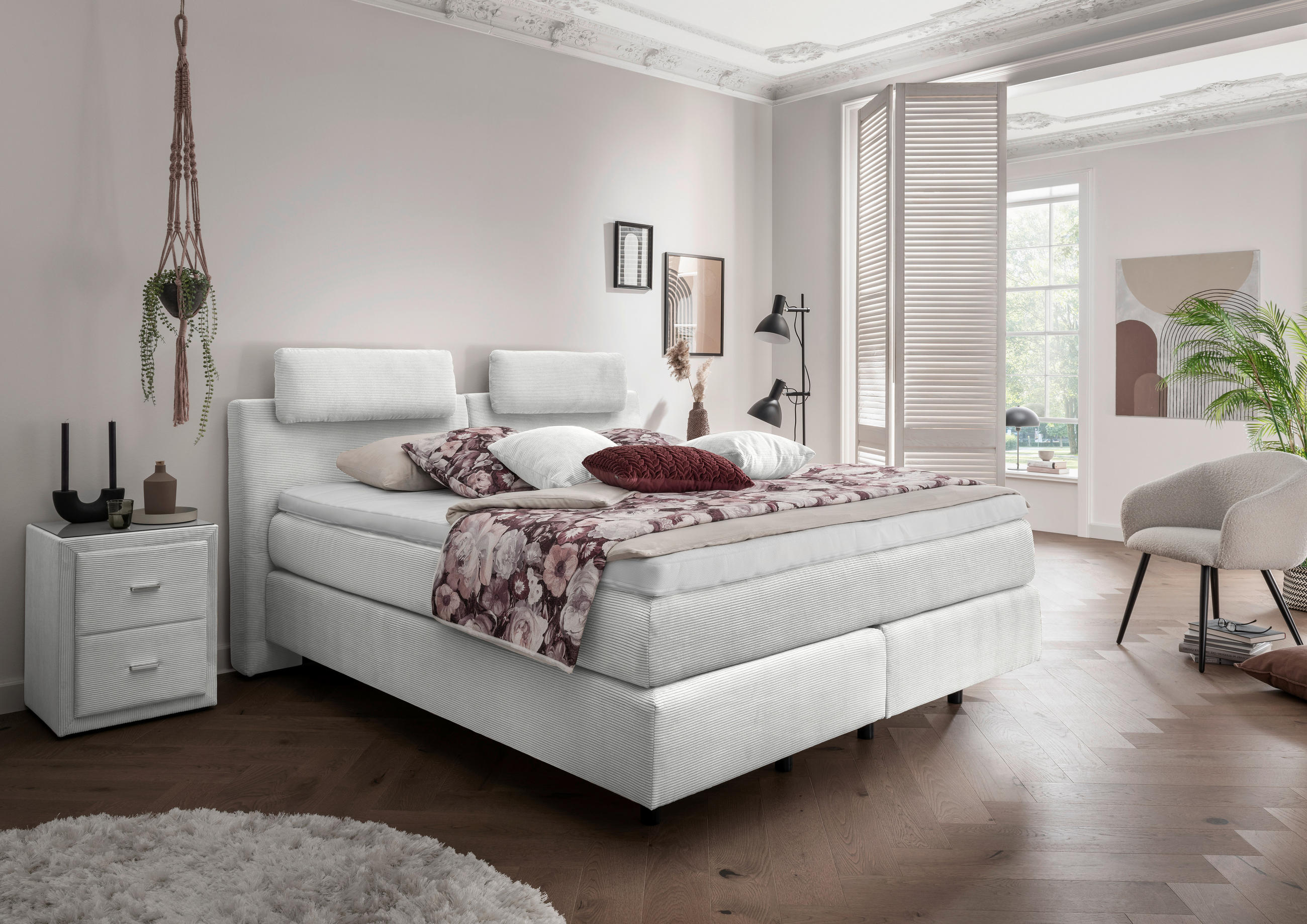 BOXSPRINGBETT 180/200 cm  in Creme  - Creme/Schwarz, Modern, Kunststoff/Textil (180/200cm) - Beldomo - Sleep
