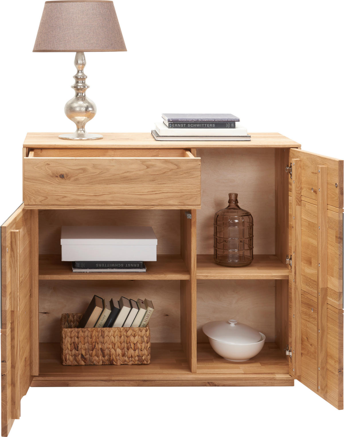 KOMODA, dub, antracitová, farba duba, 98/89/42 cm - farba duba/antracitová, Design, drevo/sklo (98/89/42cm) - Valnatura
