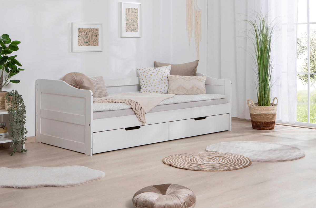 STAURAUMBETT 90/200 cm  in Weiss   - Weiss, Modern, Holz (90/200cm) - MID.YOU