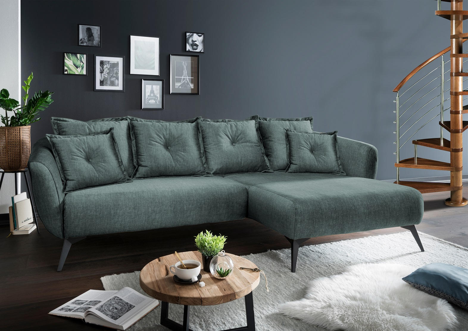 ECKSOFA Blau Velours  - Blau/Schwarz, MODERN, Holz/Textil (277/162cm) - Livetastic
