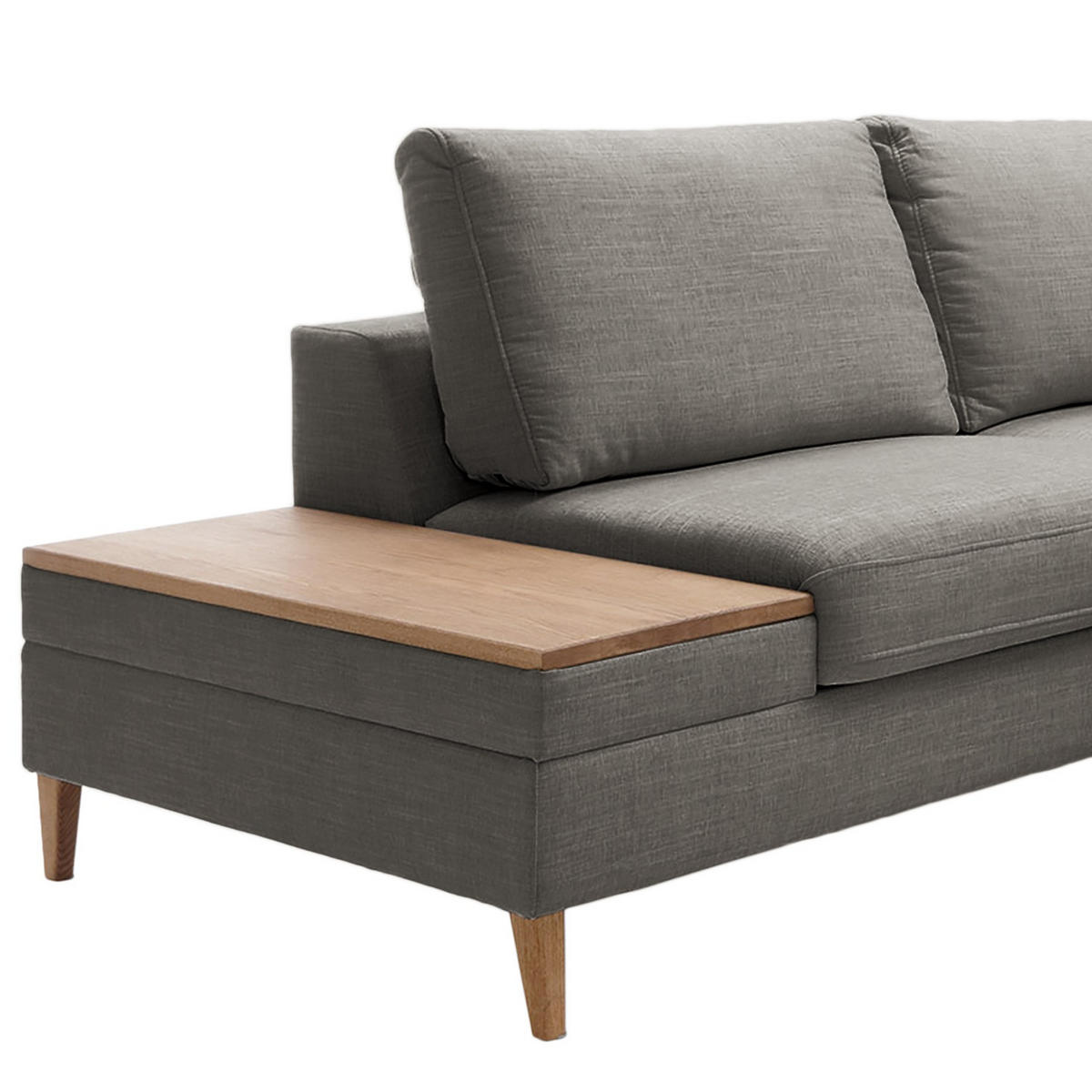 ECKSOFA in Webstoff Dunkelgrau  - Dunkelgrau/Eschefarben, Modern, Holz/Textil (260/90/204cm) - Trendmanufaktur