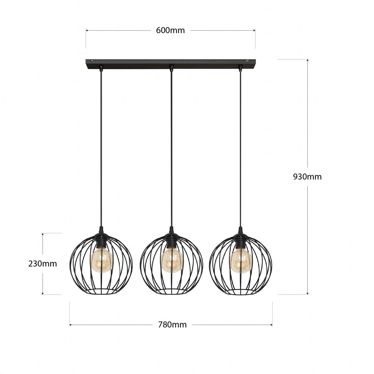 HÄNGELEUCHTE MERCURE 78/23/93 cm   - Schwarz, KONVENTIONELL, Metall (78/23/93cm)