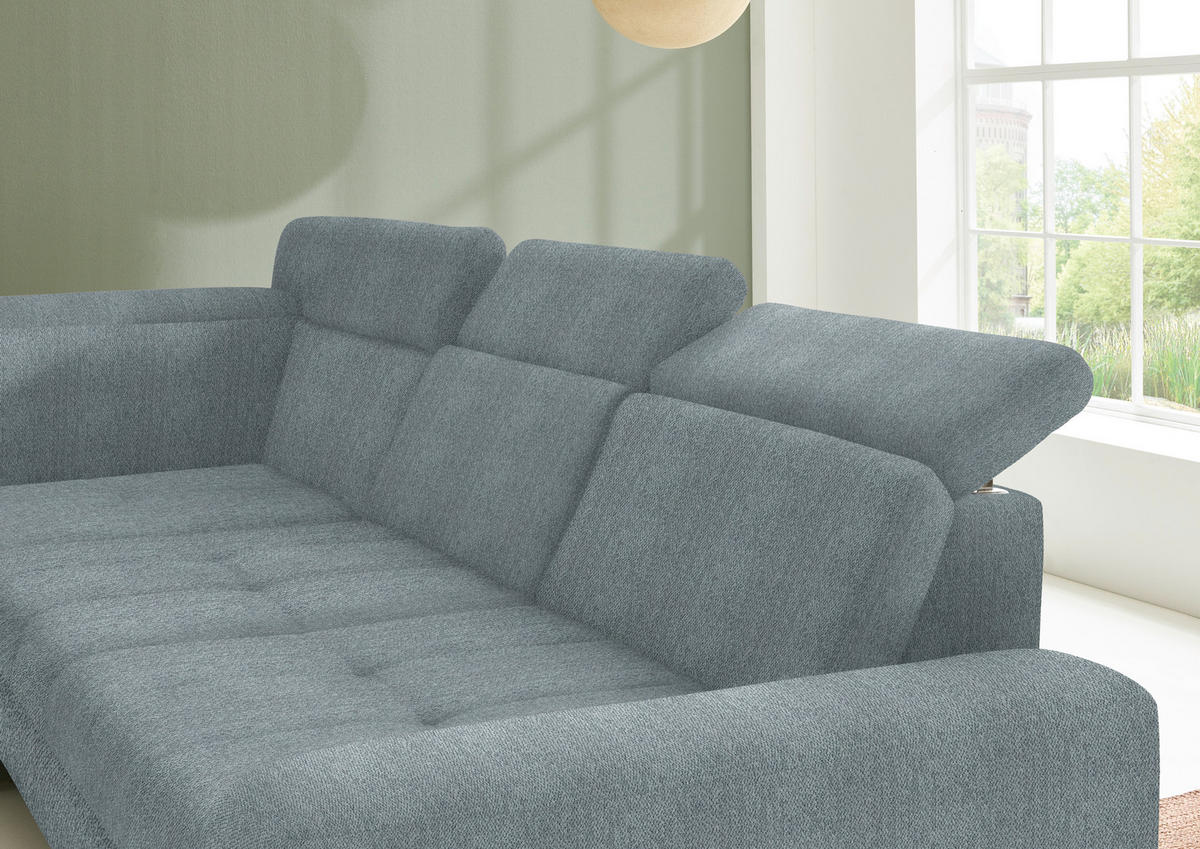 ECKSOFA in Chenille Blaugrau  - Blaugrau/Schwarz, Design, Textil/Metall (220/310cm) - Beldomo Style