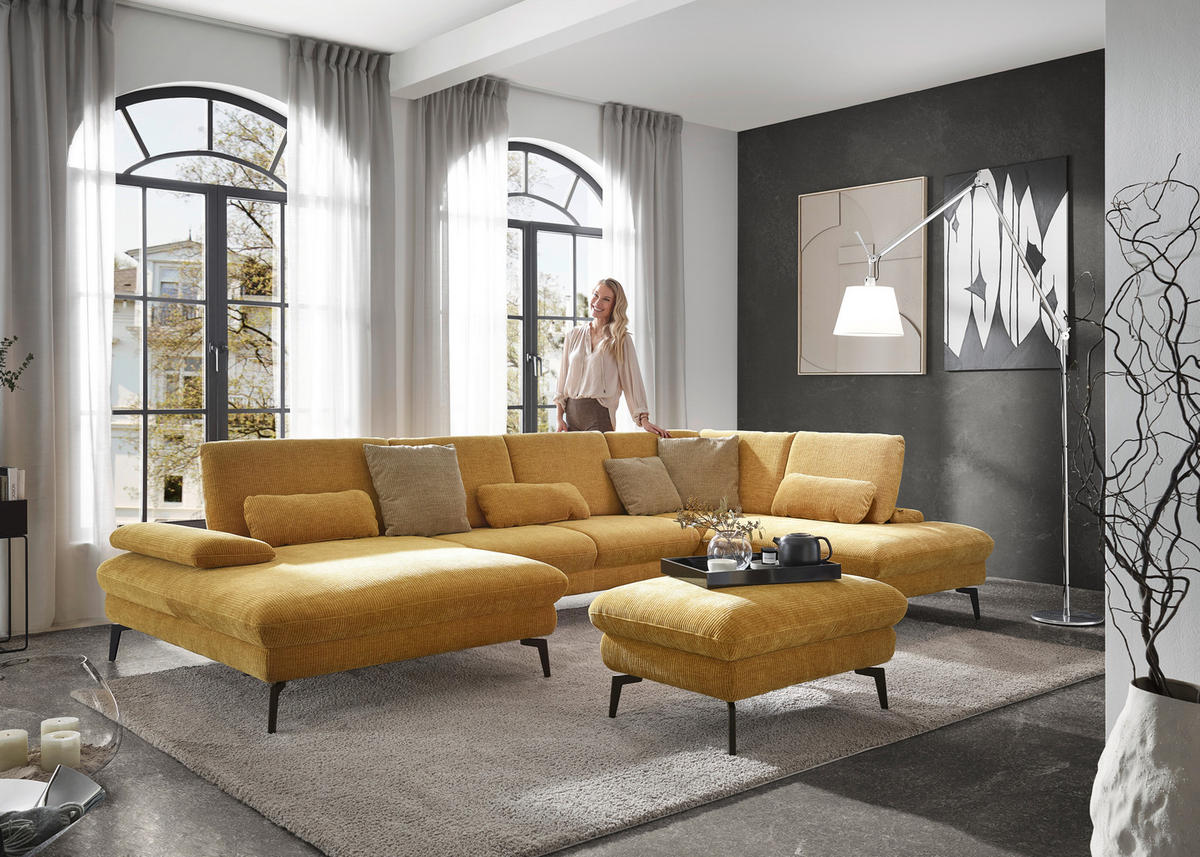 WOHNLANDSCHAFT in Webstoff Currygelb  - Currygelb/Schwarz, Design, Textil/Metall (157/354/208cm) - Dieter Knoll