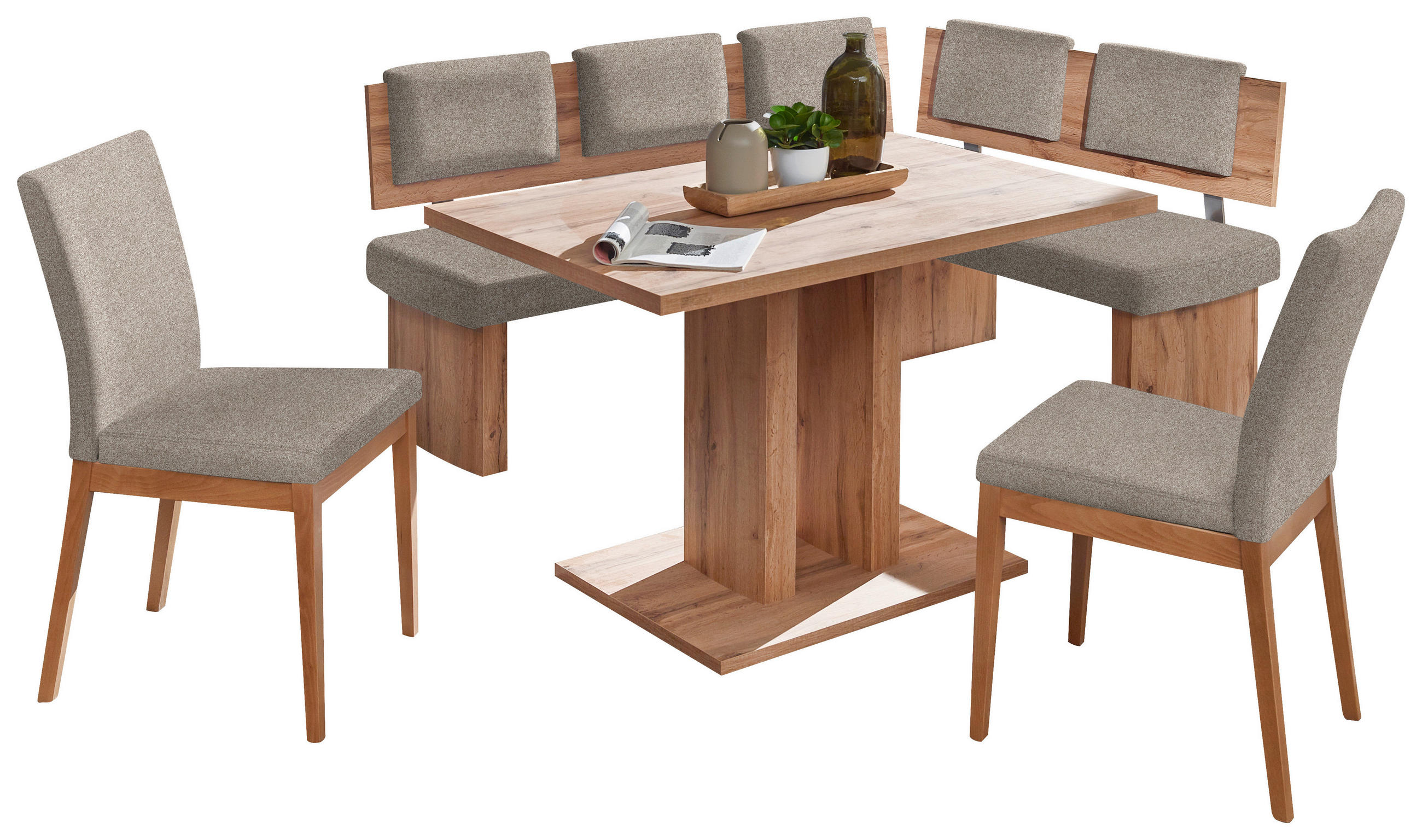 ECKBANKGRUPPE in Textil, Holzwerkstoff Eichefarben, Hellbraun - Hellbraun/Eichefarben, Konventionell, Holzwerkstoff/Textil - Cantus