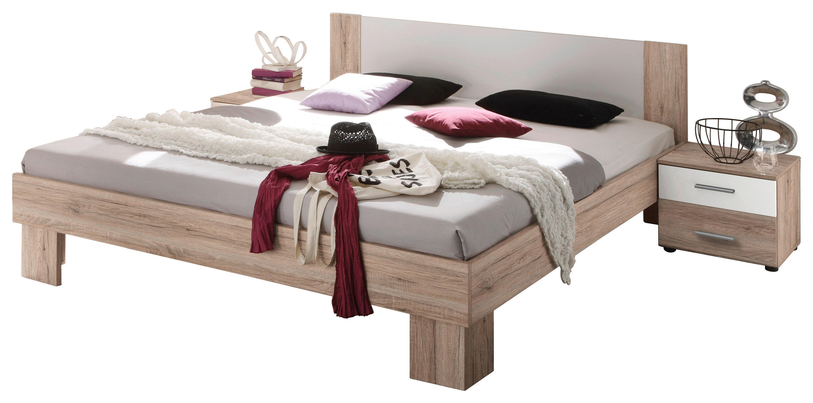 DORMITOR in alb, culoare lemn stejar  - alb/culoare lemn stejar, Design, material pe bază de lemn (180/200cm) - Carryhome