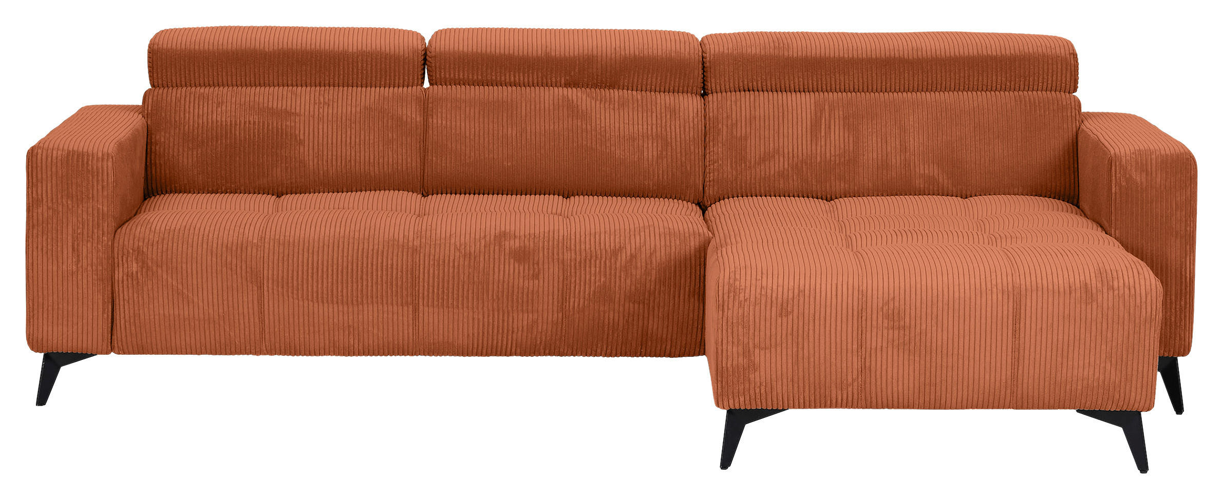 ECKSOFA Rostfarben Cord Rücken echt, Kopfteilverstellung, Sitzvorzug  - Rostfarben/Schwarz, KONVENTIONELL, Textil/Metall (257/170cm) - Carryhome
