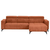 ECKSOFA Rostfarben Cord Rücken echt, Kopfteilverstellung, Sitzvorzug  - Rostfarben/Schwarz, KONVENTIONELL, Textil/Metall (257/170cm) - Carryhome