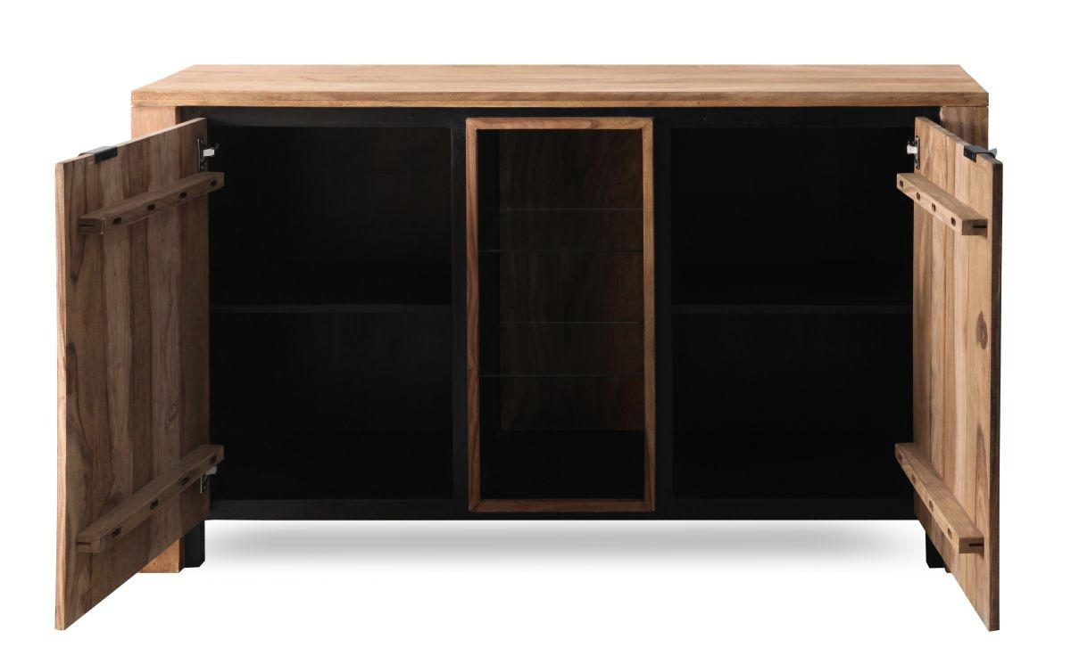 KOMÓD 150/85/40 cm  - natúr színű/fekete, Modern, Üveg/fém (150/85/40cm) - Livetastic