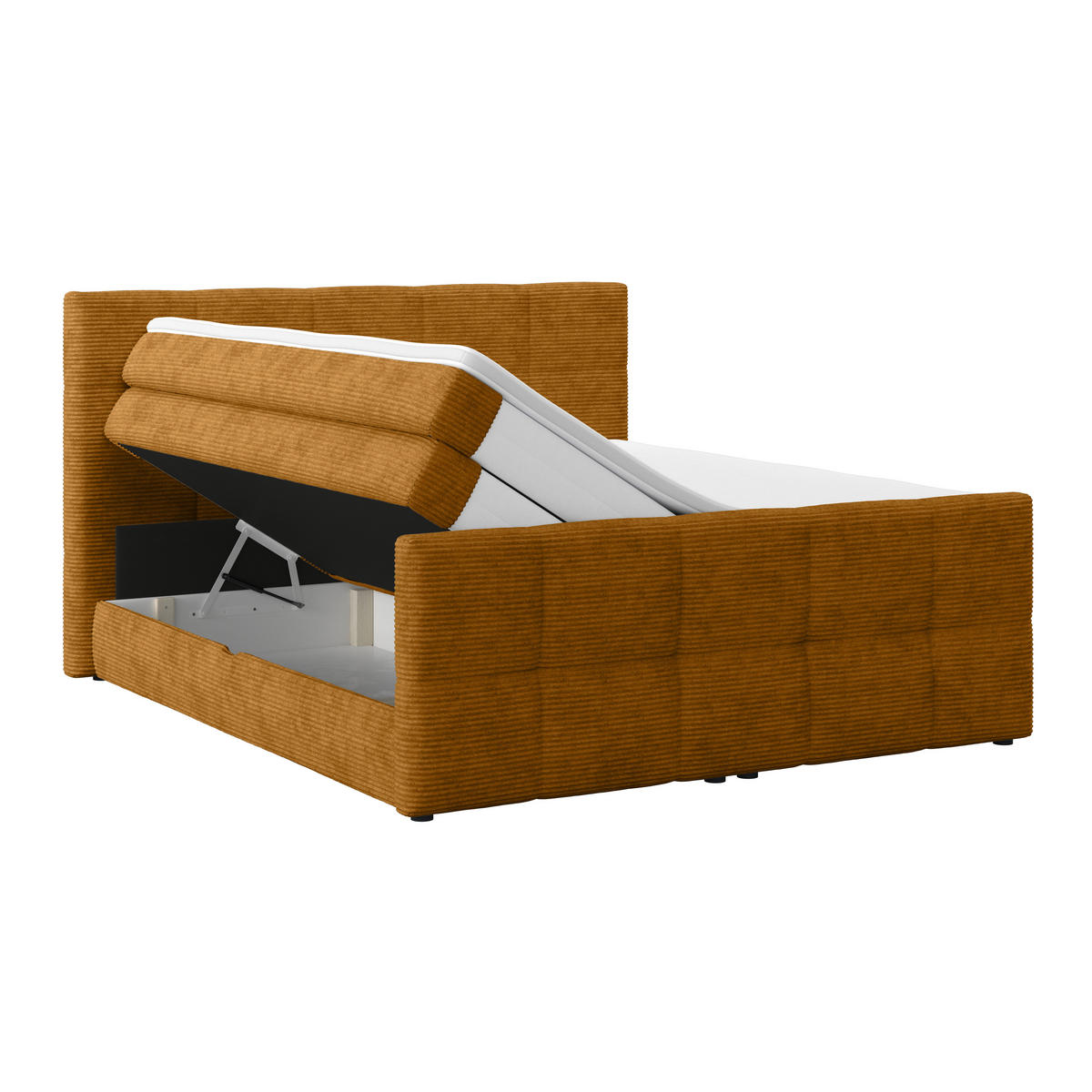 BOXSPRINGBETT 160/200 cm,  in Senfgelb, gepolstertes Kopfteil, Bettkasten, Topper, Matratzen, H2 + H2 = mittel  - Senfgelb, KONVENTIONELL, Holz/Holzwerkstoff (160/200cm)