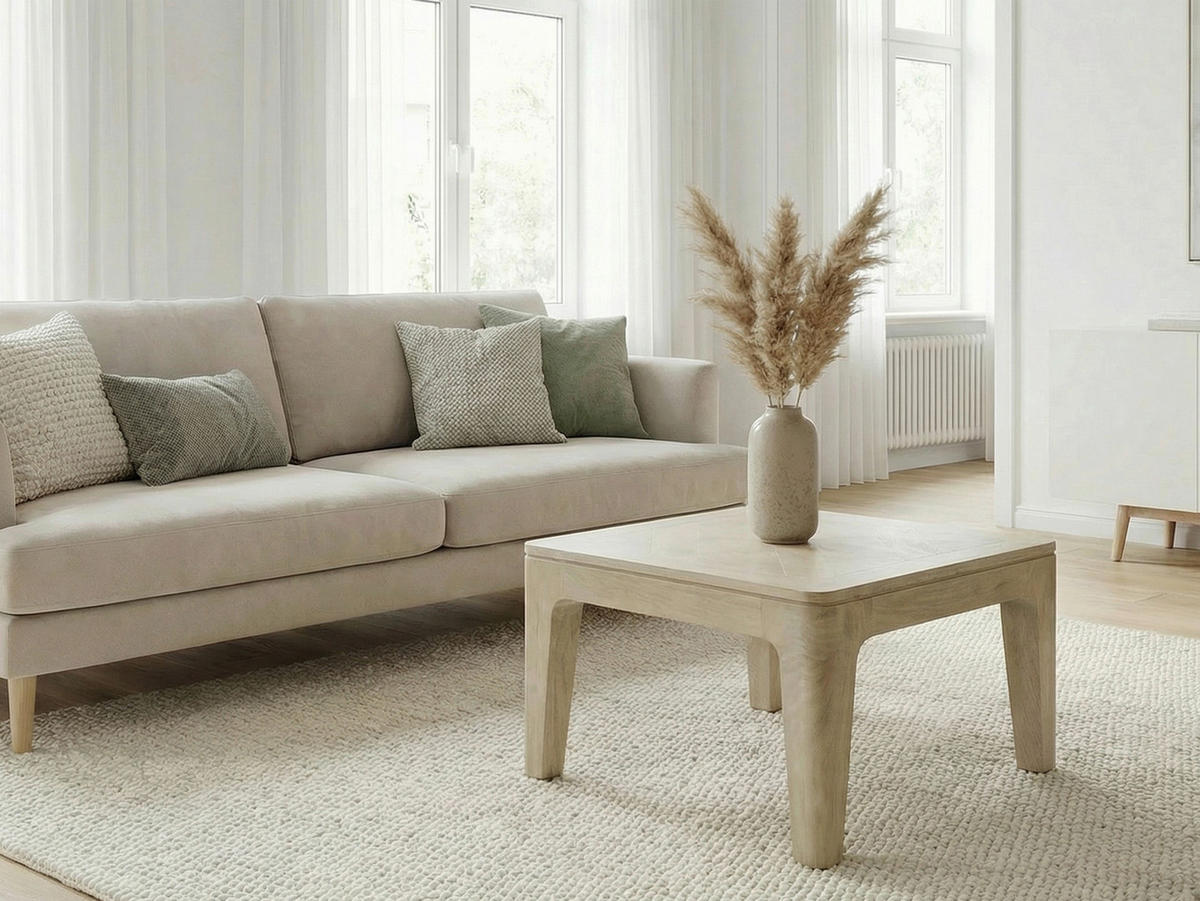 COUCHTISCH Mangoholz massiv 60/60/32 cm quadratisch Weiß  - Weiß, Design, Holz (60/60/32cm) - Livetastic