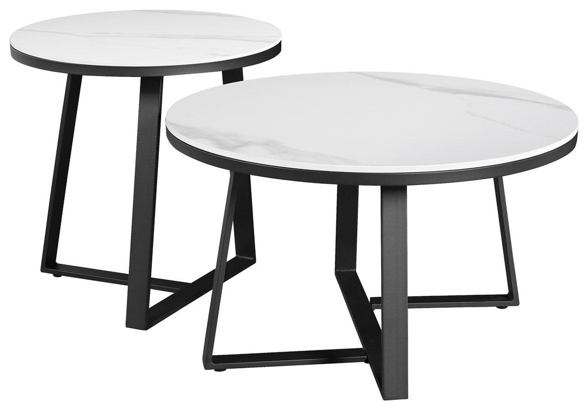 COUCHTISCHSET rund Weiß  - Schwarz/Weiß, KONVENTIONELL, Stein/Metall (69/69/39,5cm) - MID.YOU