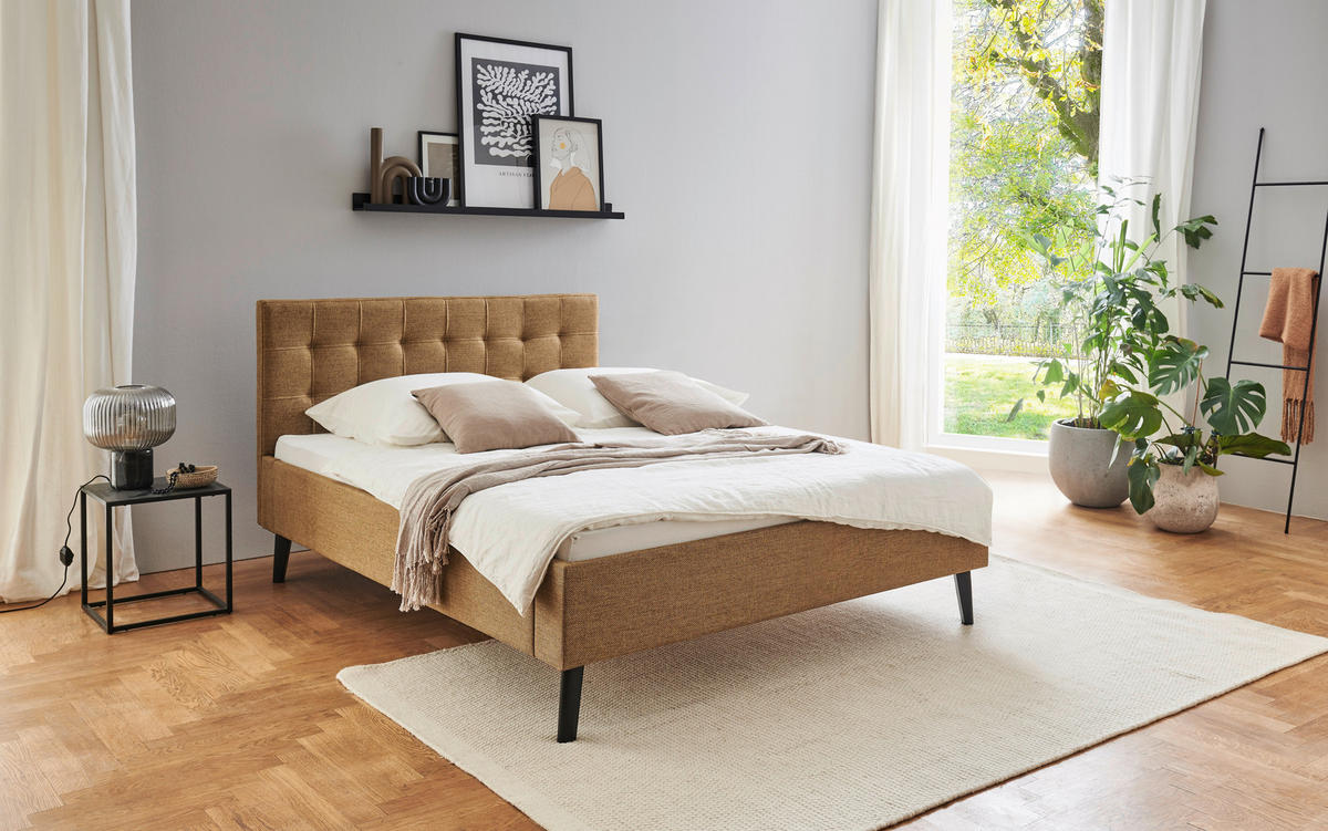 POLSTERBETT Bernsteinfarben 140/200 cm  - Bernsteinfarben/Schwarz, Basics, Holz/Textil (140/200cm) - Boxxx